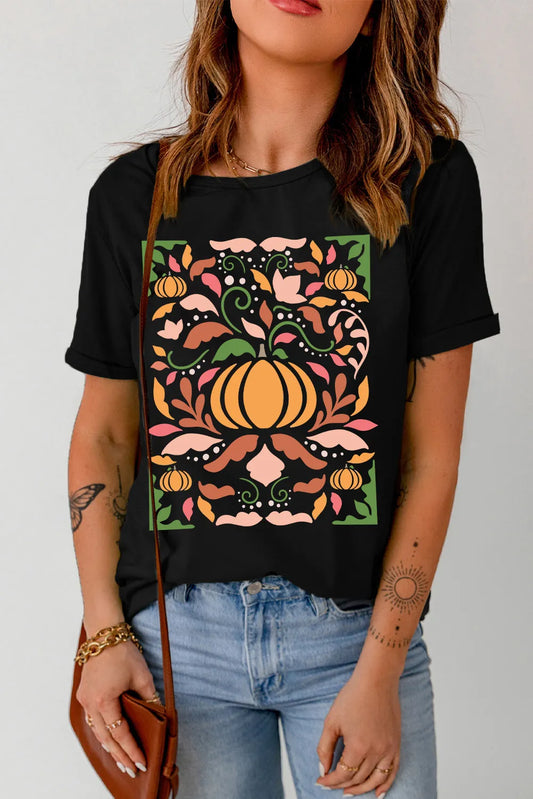 Graphic Round Neck Short Sleeve T-Shirt Black
