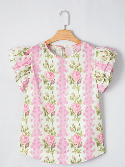 Floral Print Ruffled Sleeve Blouse