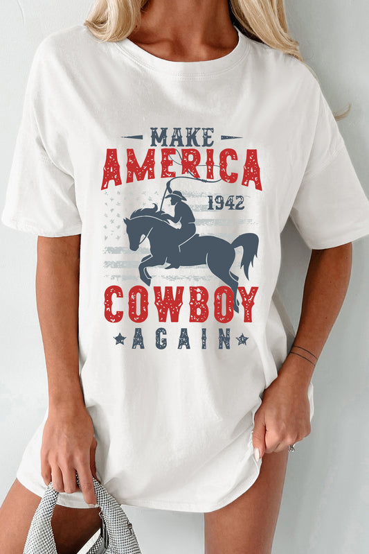 Cowboy Graphic Round Neck Half Sleeve T-Shirt White