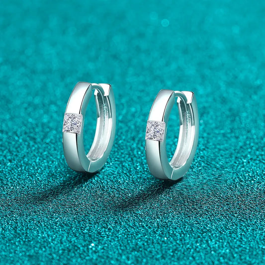 925 Sterling Silver Moissanite Huggie Earrings Silver One Size