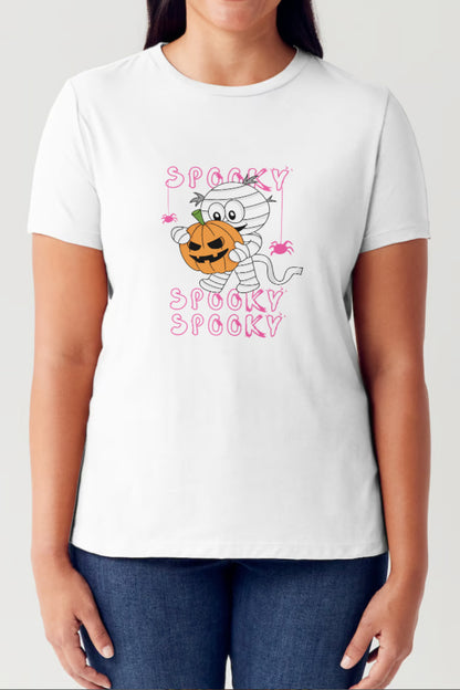 Simply Love Full Size SPOOKY Round Neck Short Sleeve Tubular T-Shirt White