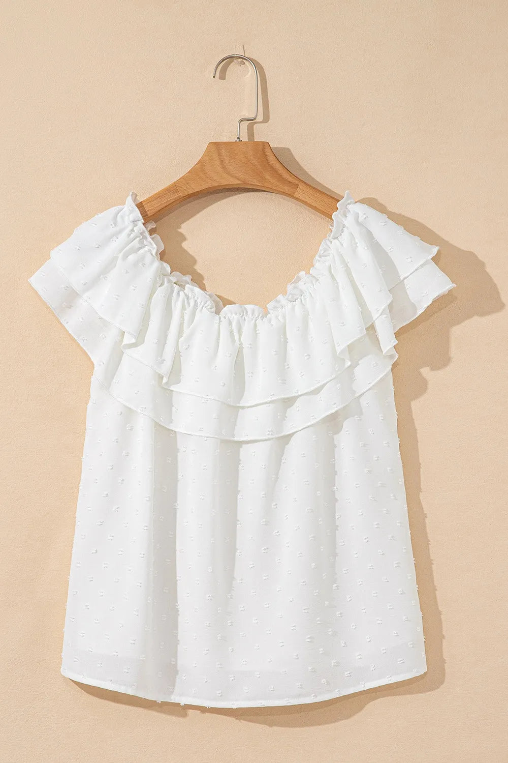 Off Shoulder Ruffle Knotted Detail Swiss Dot Blouse