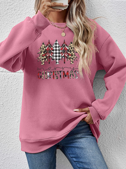 MERRY CHRISTMAS Round Neck Long Sleeve Sweatshirt Moonlit Mauve