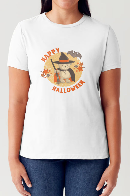 Simply Love Full Size HAPPY HALLOWEEN Short Sleeve Tubular T-Shirt White