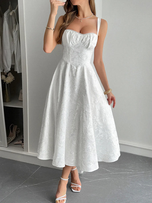 Lace-Up Sleeveless Midi Dress White