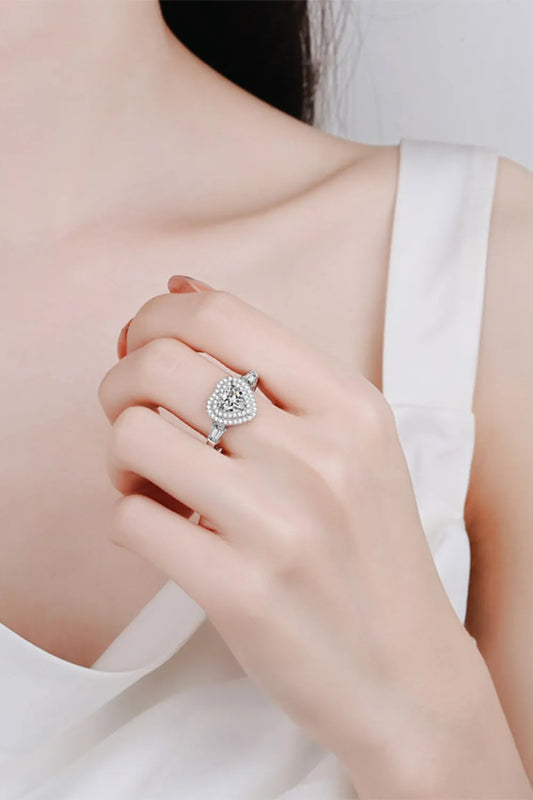 1 Carat Moissanite 925 Sterling Silver Heart Ring Silver