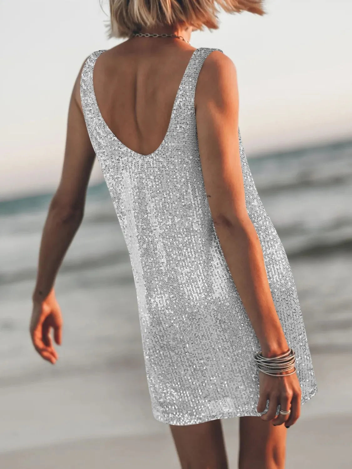 Sequin Scoop Neck Mini Dress