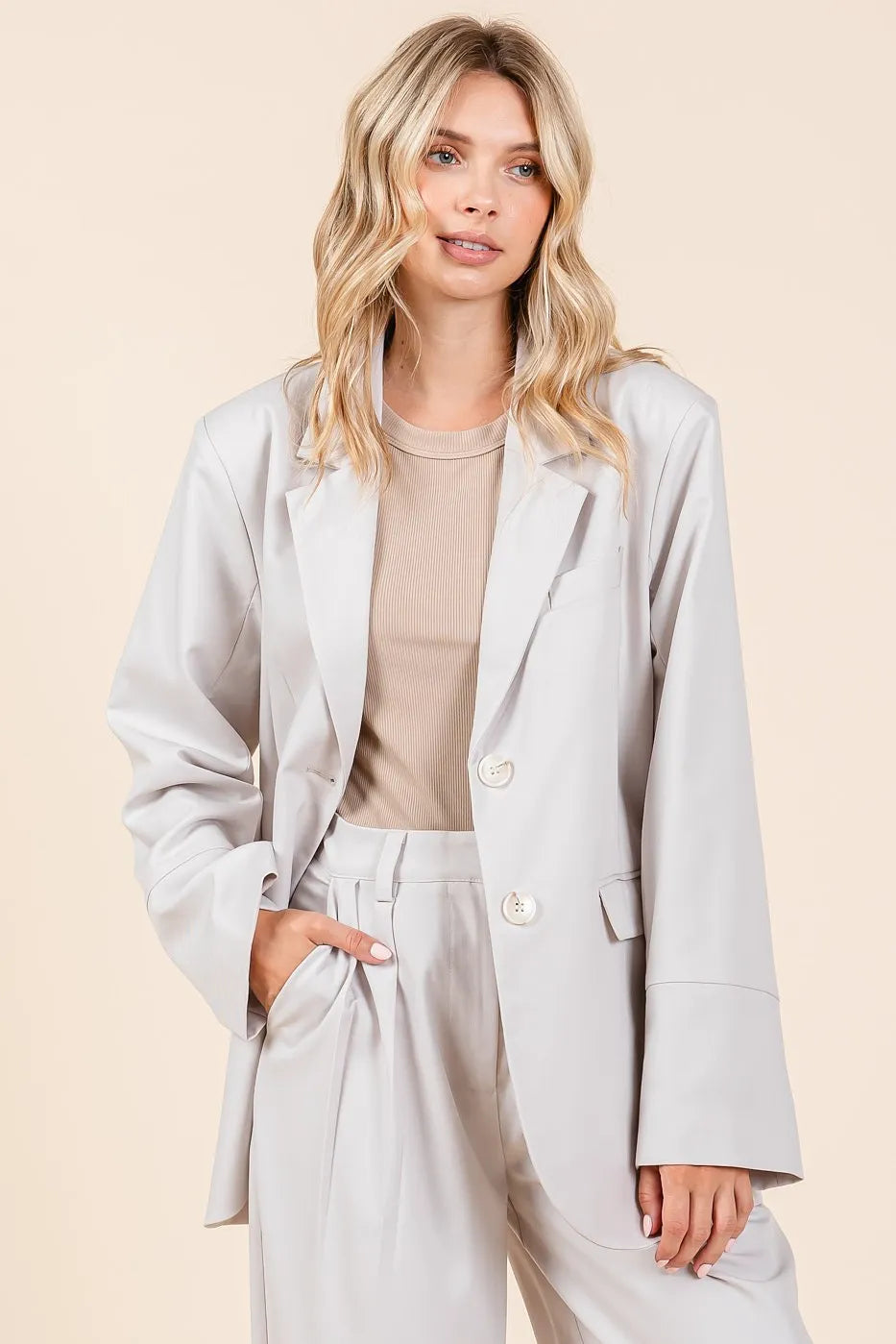Mittoshop Boyfriend Fit Blazer Jacket ECRU