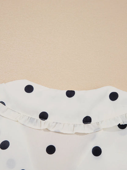 Polka Dot Collared Puff Sleeve Peplum Top