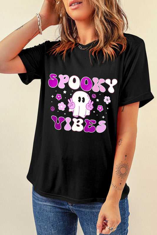 Graphic Round Neck Short Sleeve T-Shirt Black