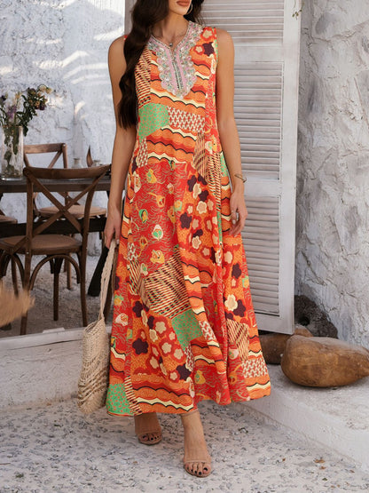 Devine Printed Sleeveless Maxi Dress Tangerine