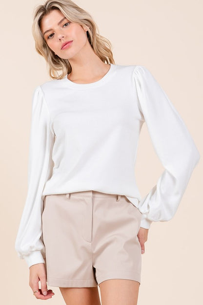Mittoshop Round Neck Long Sleeve Rib Knit Top