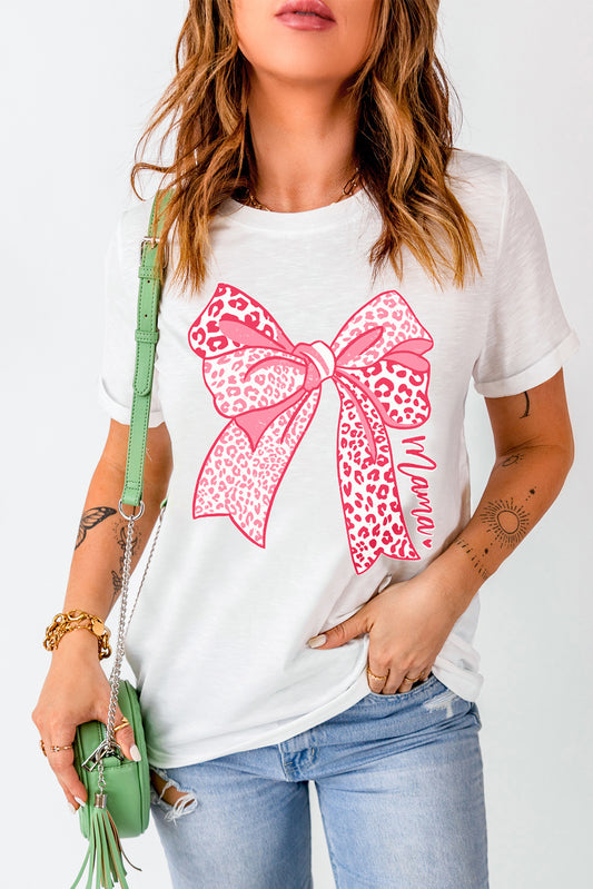 Bow Graphic Round Neck Short Sleeve T-Shirt White