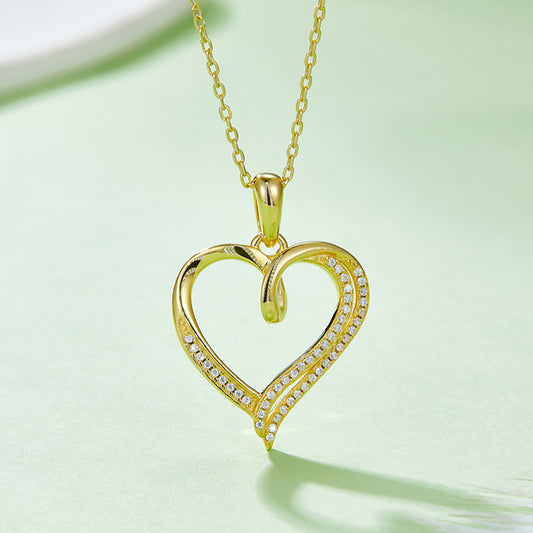 Moissanite 925 Sterling Silver Heart Shape Necklace Gold One Size