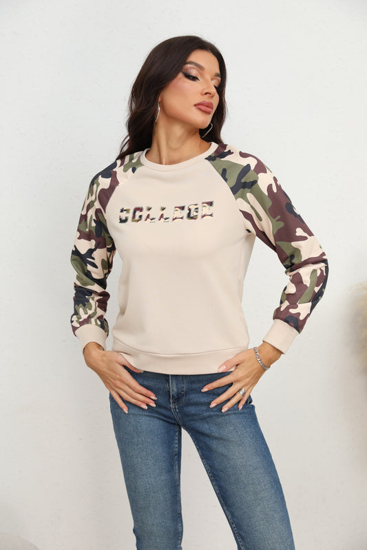 Camouflage Raglan Sleeve Sweatshirt Cream