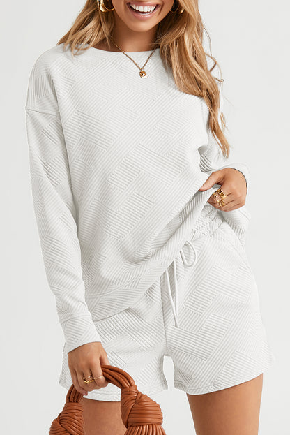 Round Neck Dropped Shoulder Top and Shorts Set White