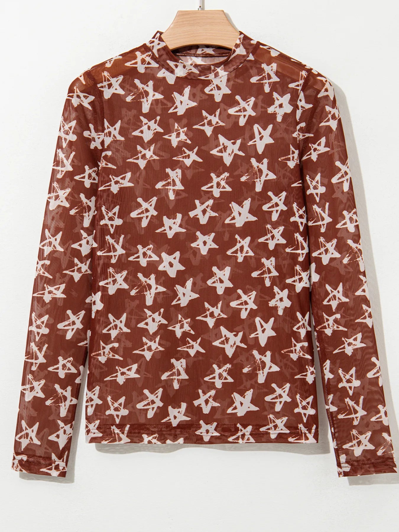 Star Print Long Sleeve Mock Neck Top