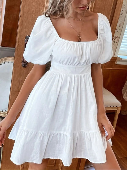 Square Neck Puff Sleeve Mini Dress