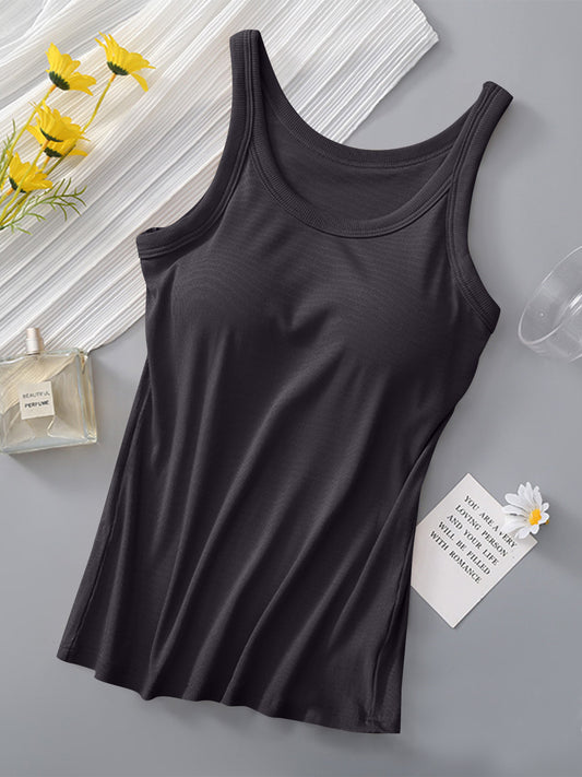 Round Neck Tank with Bra Dark Gray