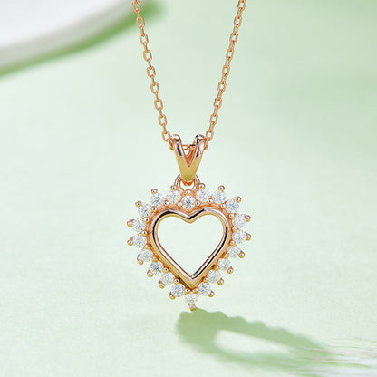 Moissanite 925 Sterling Silver Heart Pendant Necklace Rose Gold One Size