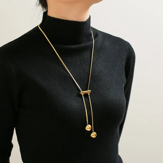 18K Gold-Plated Titanium Steel Hollow Bead Necklace Gold One Size