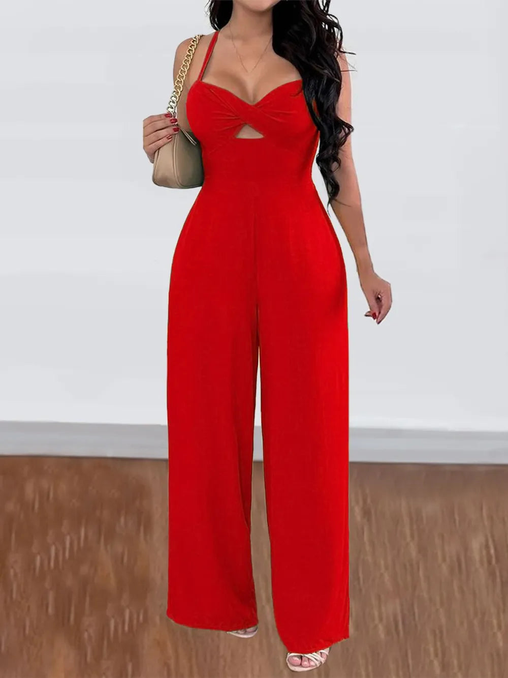 Devine Tie Back Backless Crisscross Jumpsuit Scarlet