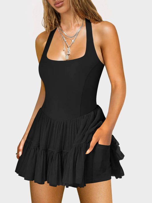 Crisscross Back Square Neck Mini Dress