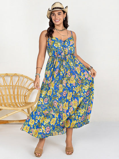 Drawstring Ruffle Hem Maxi Dress Dusty Blue