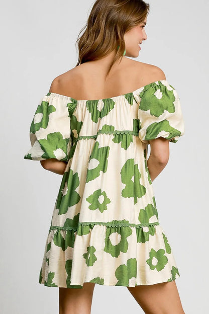 Umgee Full Size Contrast Floral Short Sleeve Mini Dress Plus Size