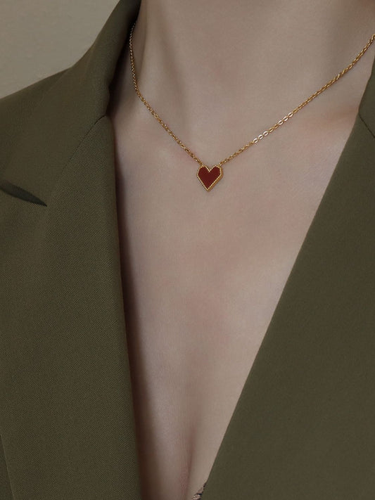 Titanium Steel Heart Necklace Gold One Size