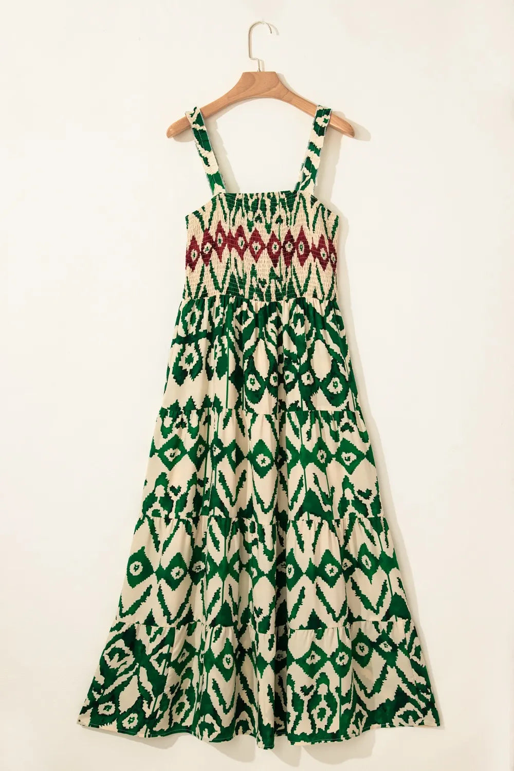 Western Aztec Shirred A-line Sleeveless Maxi Dress