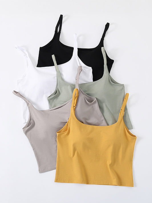 Scoop Neck Cropped Cami with Chest Pads Mustard