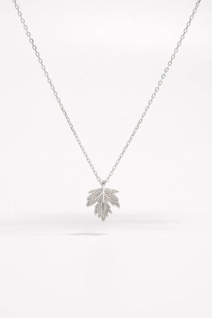 925 Sterling Silver Zircon Maple Leaf Necklace Silver One Size