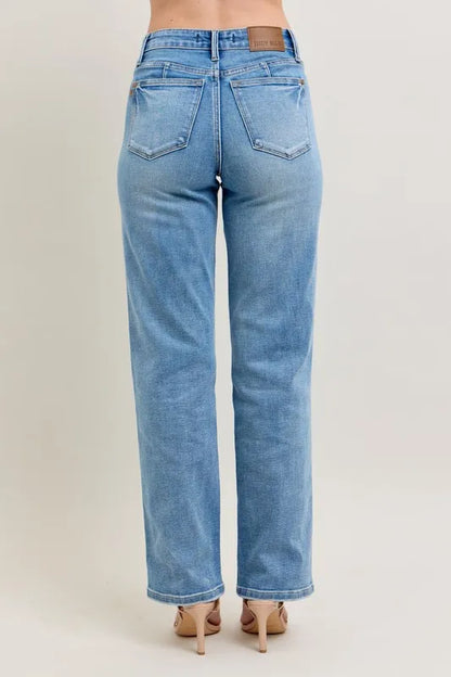 Judy Blue Full Size Tummy Control Vintage Wash Straight Jeans Plus Size