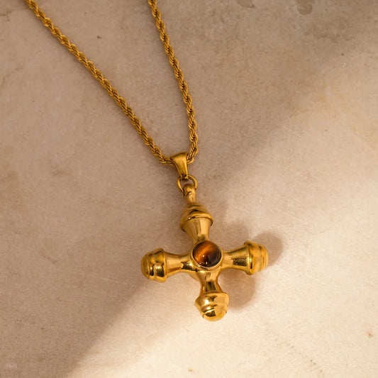 Gold-Plated Stainless Steel Cross Shape Pendant Necklace Style A One Size