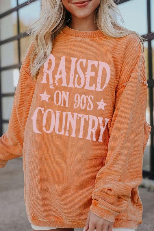 Letter Graphic Round Neck Long Sleeve Sweatshirt Sherbet