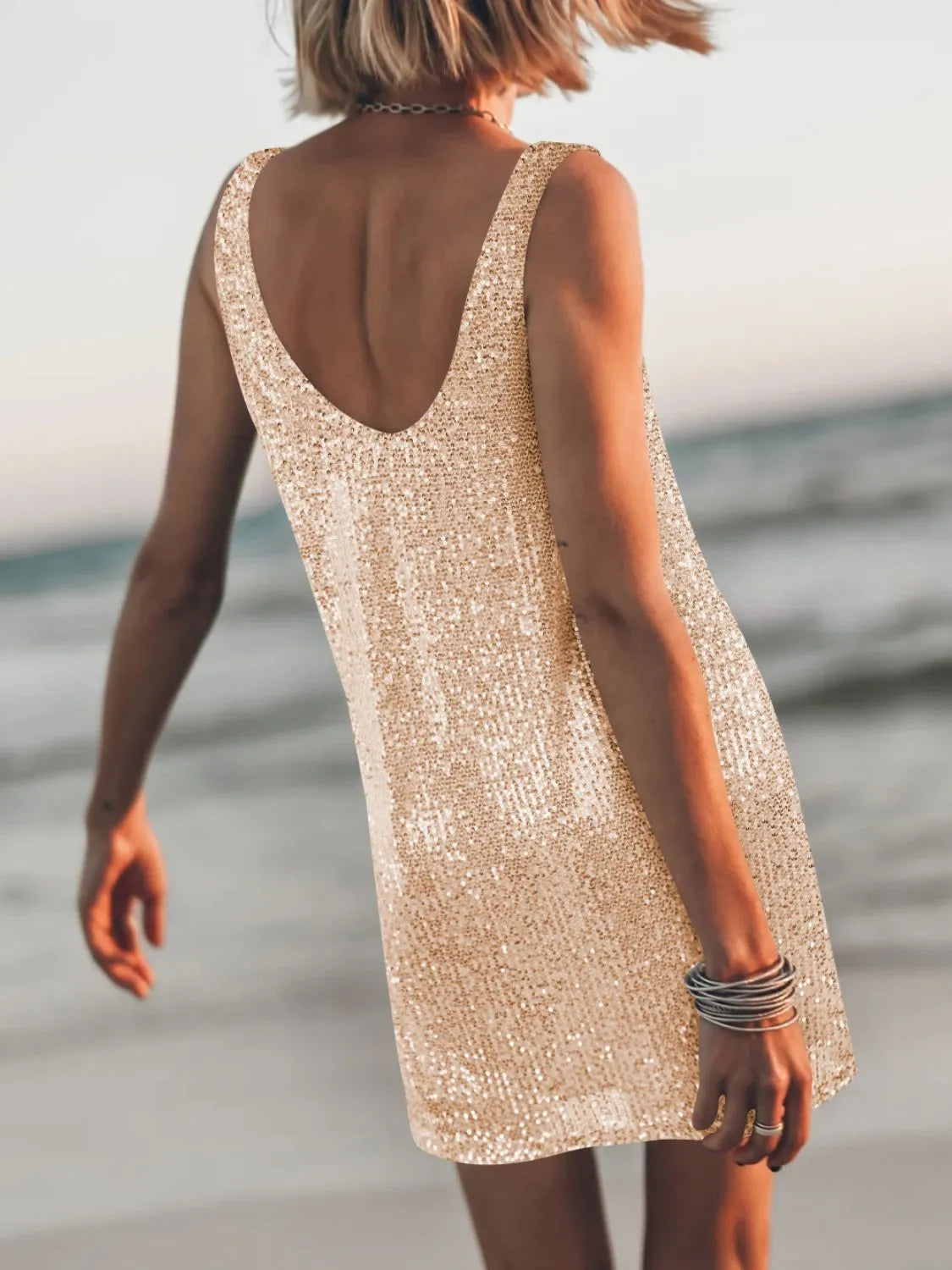 Sequin Scoop Neck Mini Dress