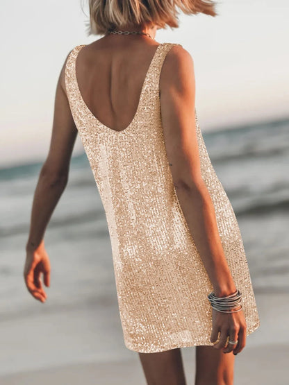 Sequin Scoop Neck Mini Dress