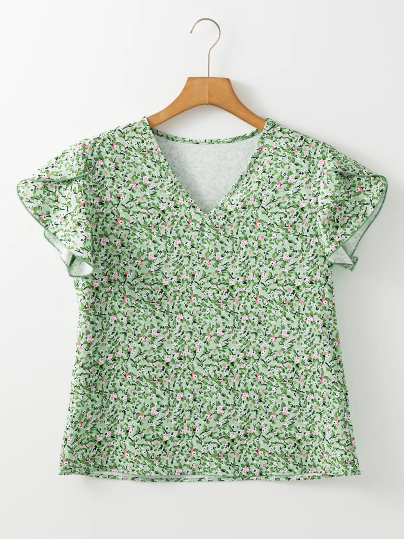 Floral Print V-Neck Short Sleeve Blouse