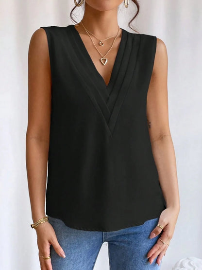 V-Neck Pleated Sleeveless Cami Tank Top