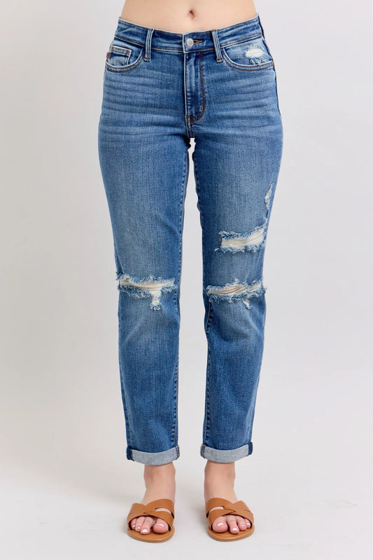 Judy Blue Full Size Mr Vintage Wash Boyfriend Fit W/ Destroy Jeans Plue Size MD