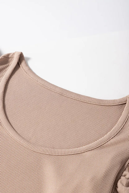 Ribbed Knit Ruffled Cap Sleeve Slim Fit Top