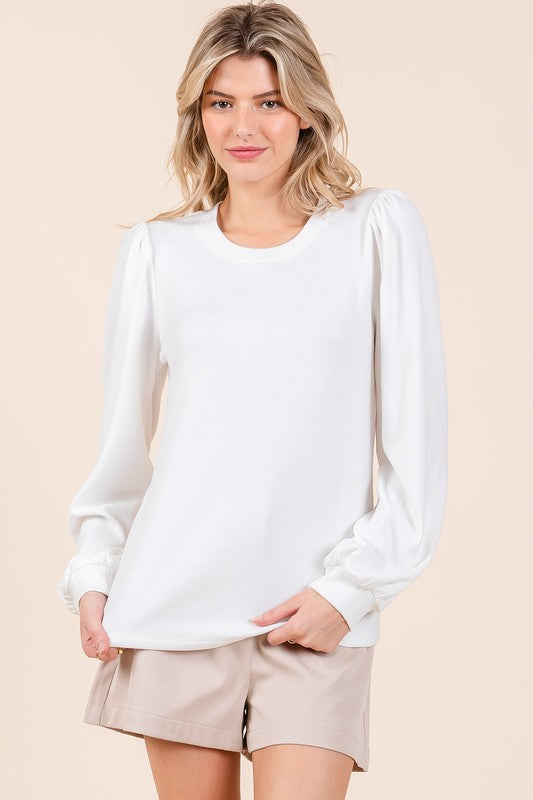 Mittoshop Round Neck Long Sleeve Rib Knit Top