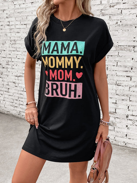 Letter Graphic Short Sleeve Mini Tee Dress Black