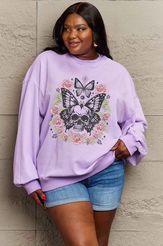 Simply Love Simply Love Full Size Skull Butterfly Graphic Sweatshirt Mauve