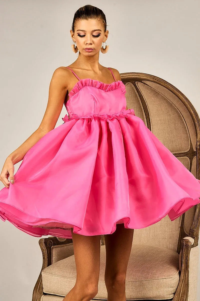BiBi Ruffled Edge Sweet Heart Neck Sleeveless Tulle Dress
