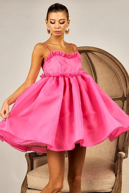 BiBi Ruffled Edge Sweet Heart Neck Sleeveless Tulle Dress