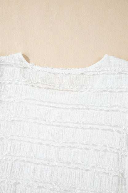 Frilled Lace Trim Bubble Sleeve Blouse