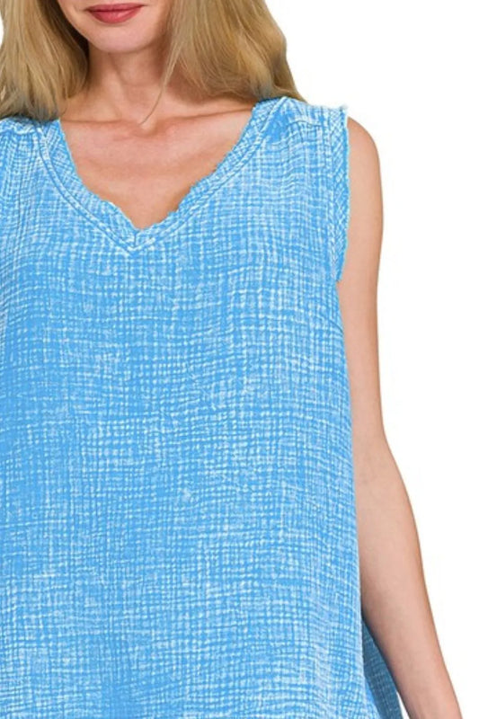 Zenana Double Gauze Raw Edge Acid Washed Tank