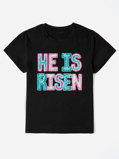 HE IS RISEN Sequin Round Neck T-Shirt Black